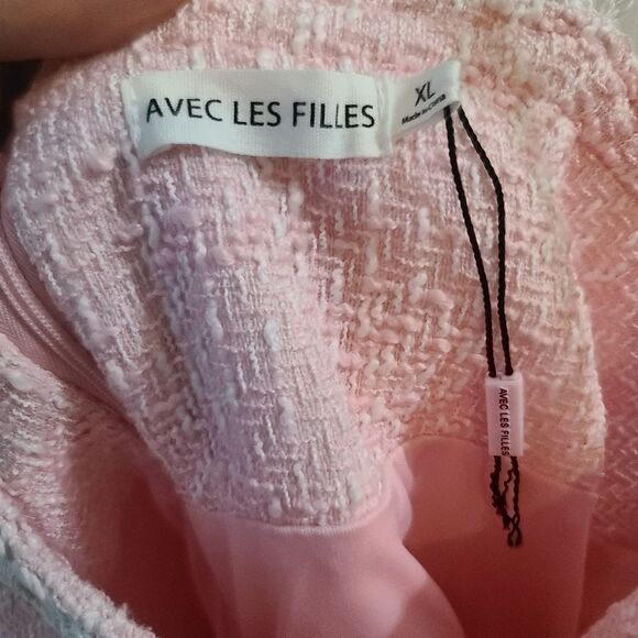 Avec Les Filles Tweed Boucle Pink White Mini Embroidered Dress XL - Picture 11 of 16